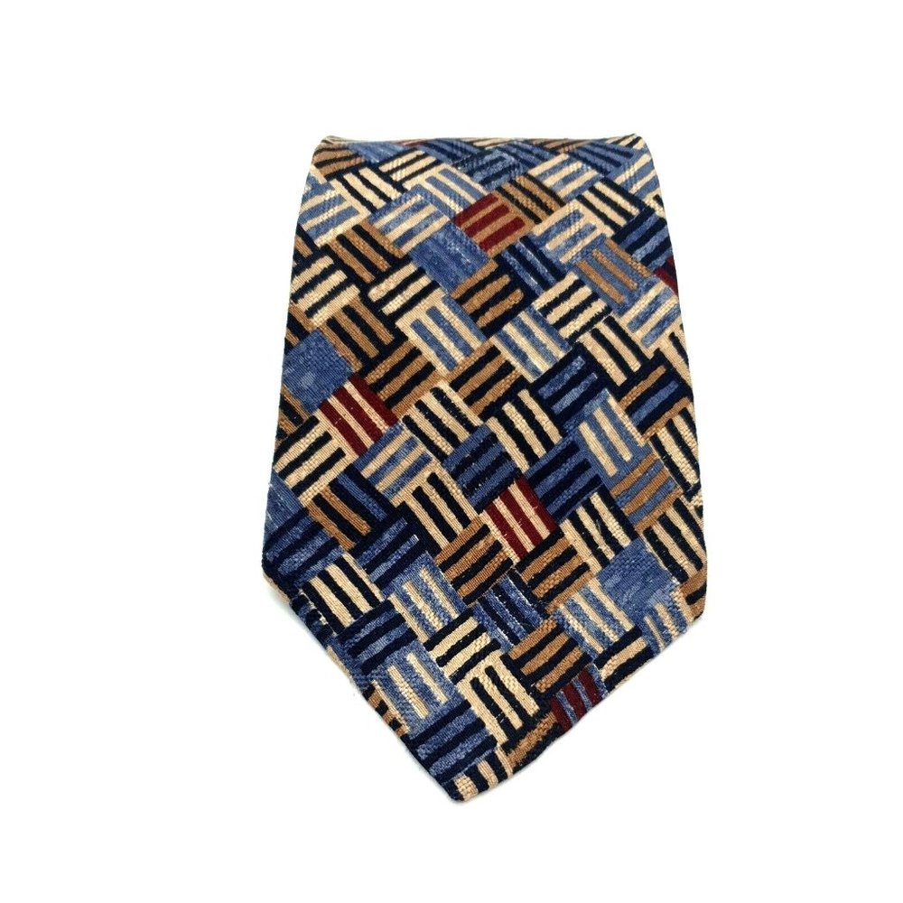 JE Suis Mens Dress Tie Suit Imported Fabric Made In USA Silk Accessory Blue Tan